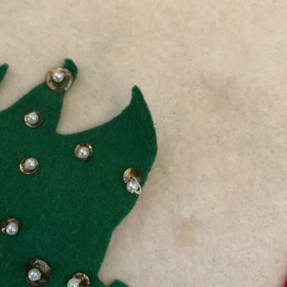 Vtg 60s felt beaded & spangled Christmas tree skirt - Picture 10 of 13
